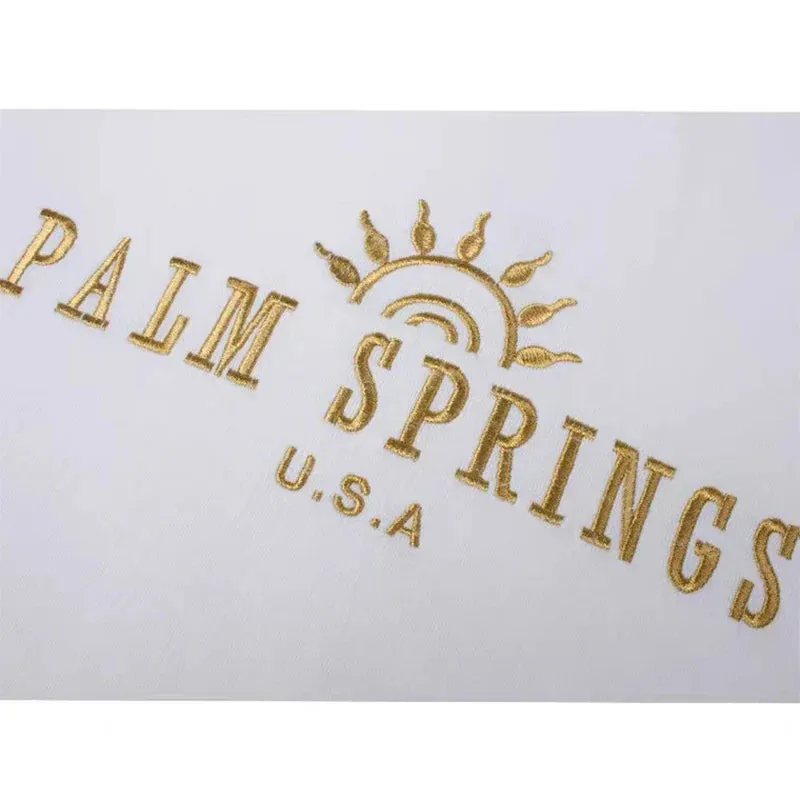 -Retro sports style outfit streetwear 90s fashion Calelinka American Vintage Palm Springs Letters Embroidery Printed White Cotton Sweatshirts Round Neck Vintage Women Ins Jumpers