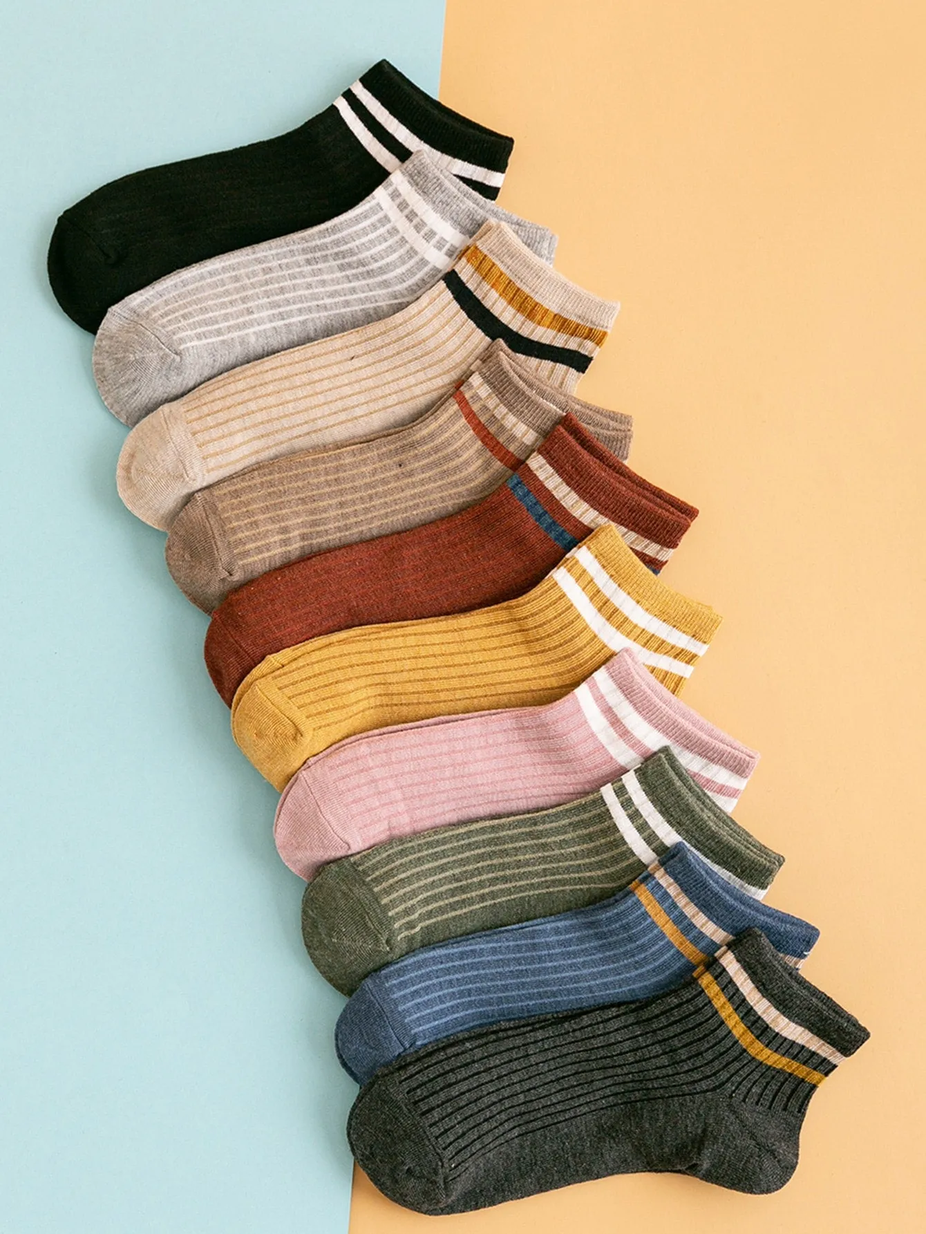 10 pairs Striped Fashion Ankle Socks - Multicolor