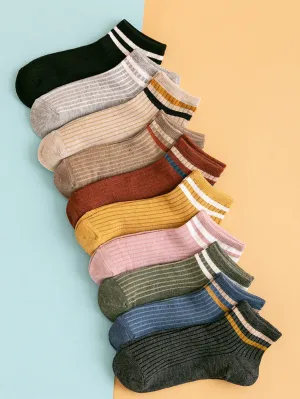 10 pairs Striped Fashion Ankle Socks - Multicolor