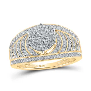 10kt Yellow Gold Womens Round Diamond Cluster Striped Bridal Wedding Engagement Ring 1/2 Cttw