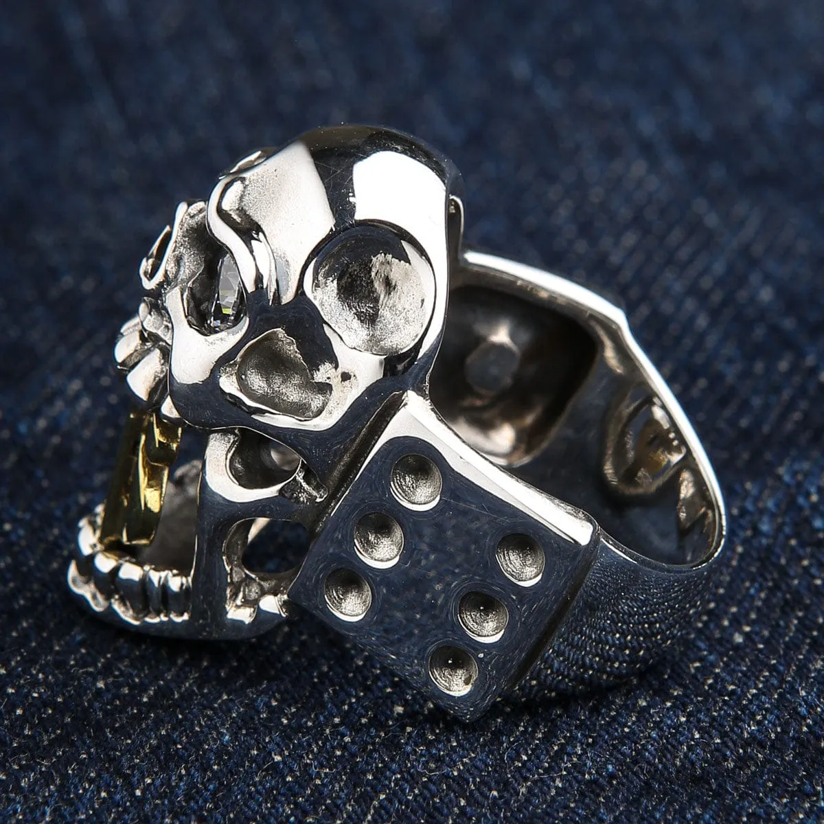 14k Yellow Gold Dollar Sign Sterling Silver Skull Ring