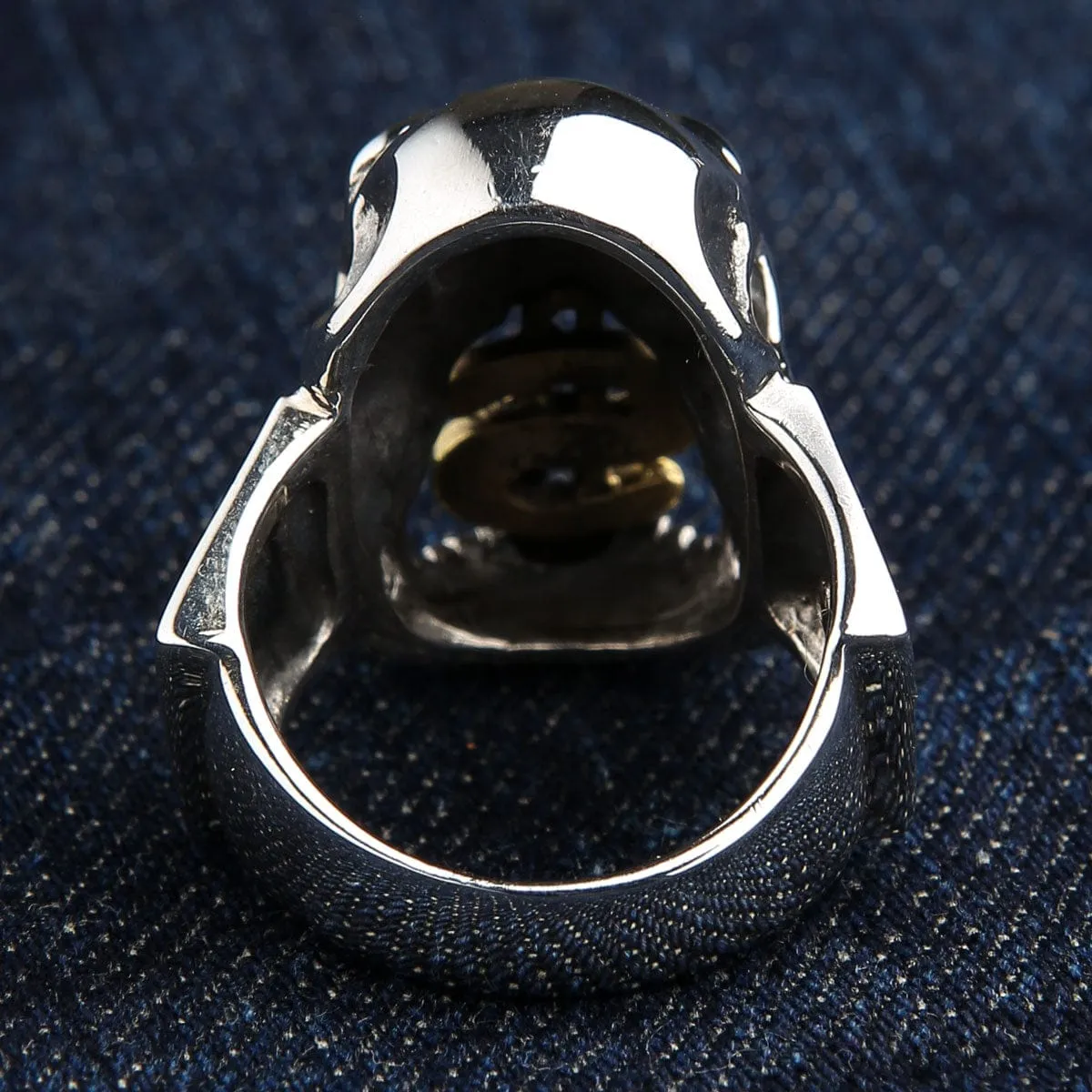 14k Yellow Gold Dollar Sign Sterling Silver Skull Ring