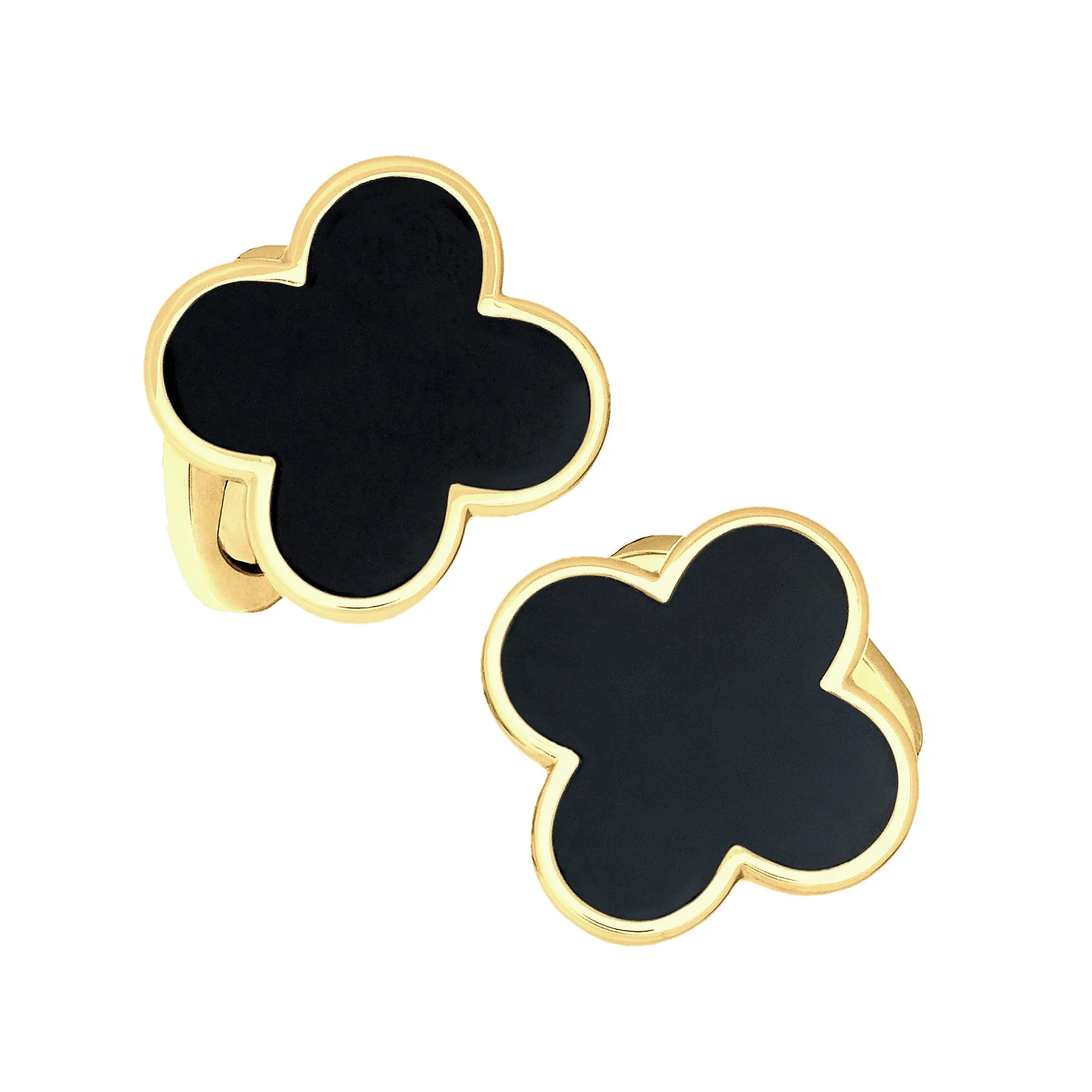 18kt Gold Four Leaf onyx Clover Cufflinks & Stud Set- Heenan Special