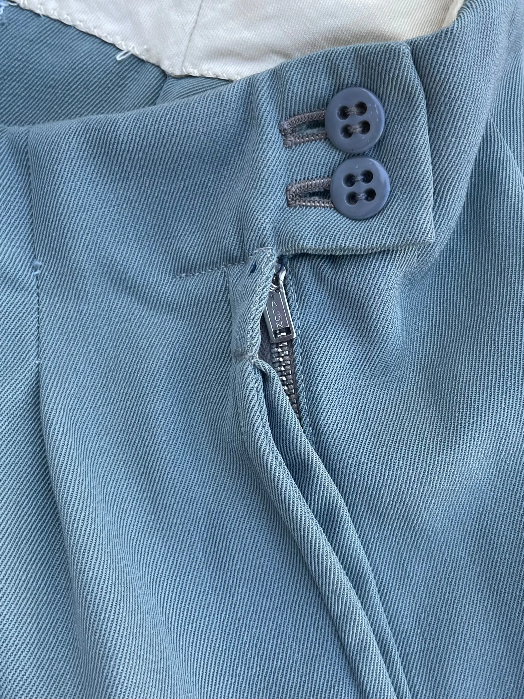 1940s Pleat Front Side Button/ Zip Slate Grey Gabardine Trousers