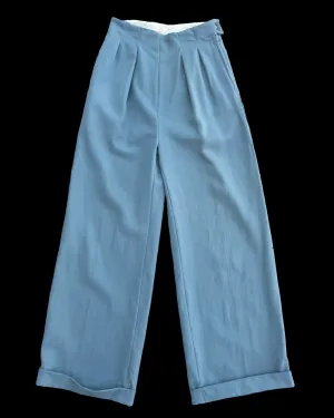 1940s Pleat Front Side Button/ Zip Slate Grey Gabardine Trousers