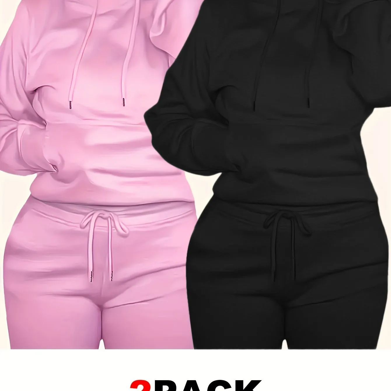 2-pack Women's Solid Drawstring Hoodies, Long Sleeve Kangaroo Pocket Sweatshirt for Fall & Winter