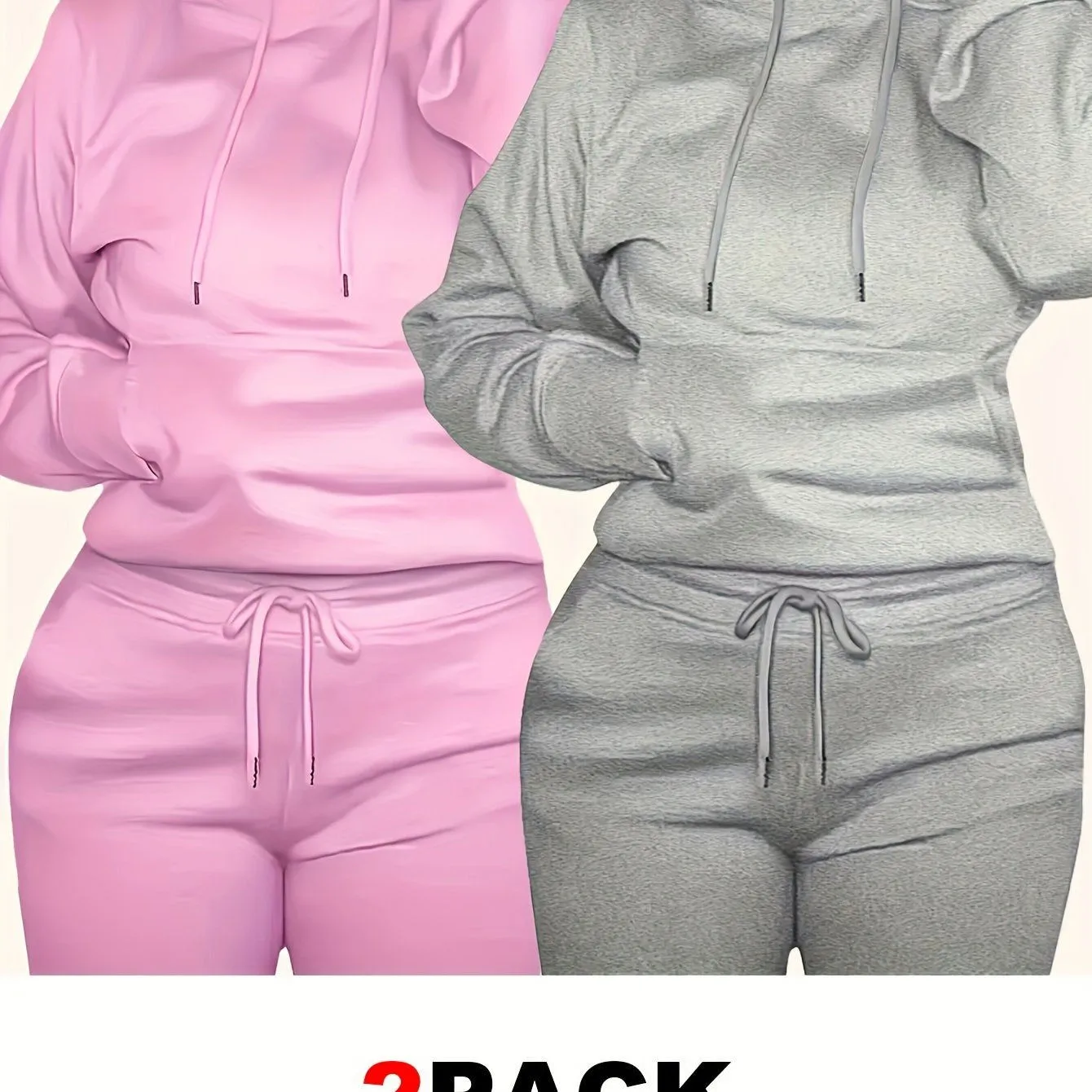 2-pack Women's Solid Drawstring Hoodies, Long Sleeve Kangaroo Pocket Sweatshirt for Fall & Winter