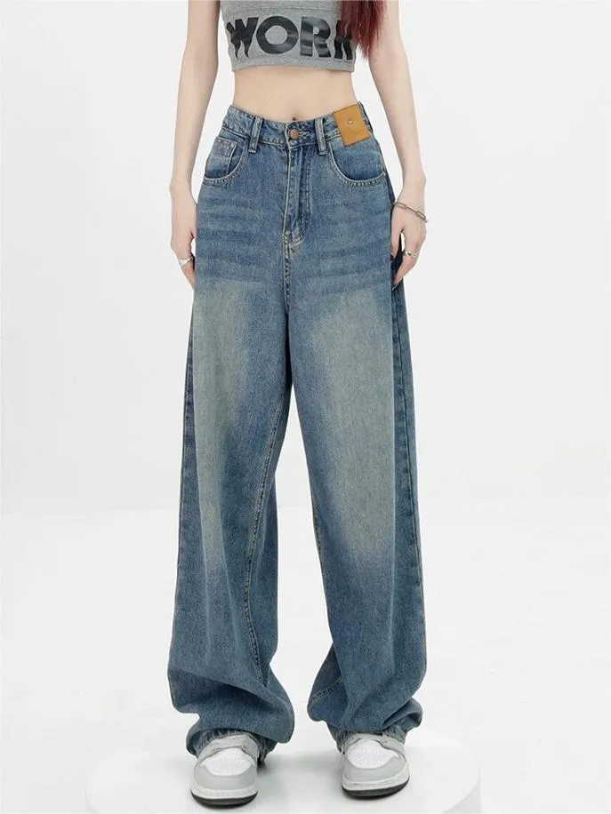2000er Blaue Baggy Boyfriend Jeans mit Wasch Effekt