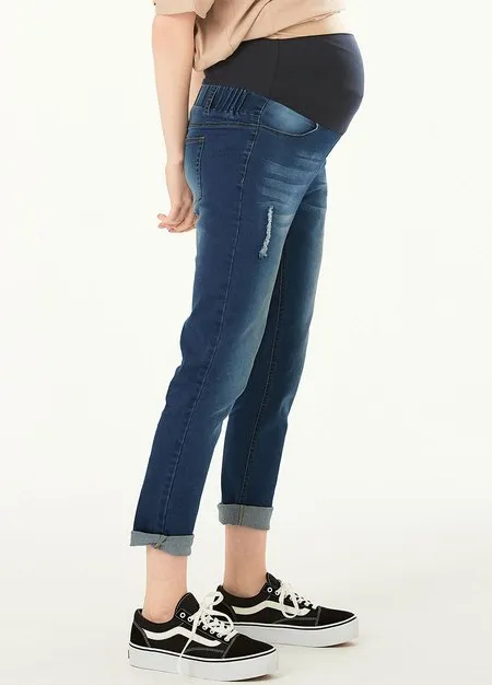 211530B7 Washed Maternity Boyfriend Jeans