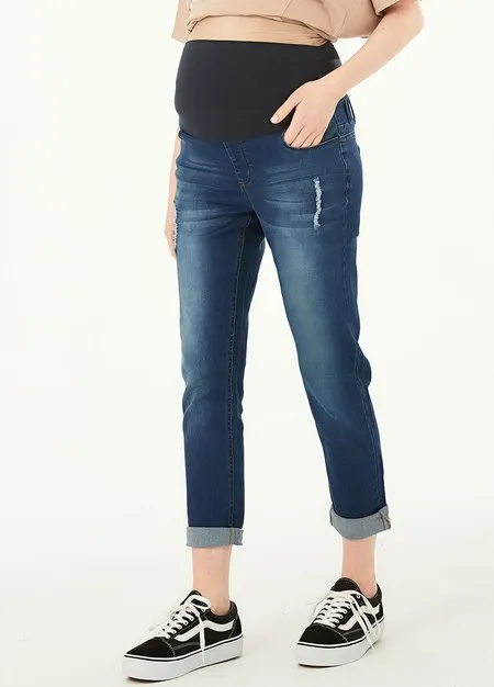 211530B7 Washed Maternity Boyfriend Jeans