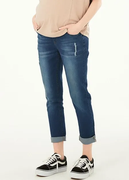211530B7 Washed Maternity Boyfriend Jeans
