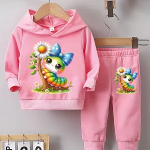 2pcs Set for Baby Girls: Casual Hoodie and Versatile Comfortable Sports Pants, Suitable for Daily and Outdoor Wear, Girls' Sports Suit and Hoodie, Perfect for Outdoor