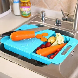 3 in 1 Removable Filter Water Basket Antibacterial Stretch Cutting Board Hanging Storage Container
