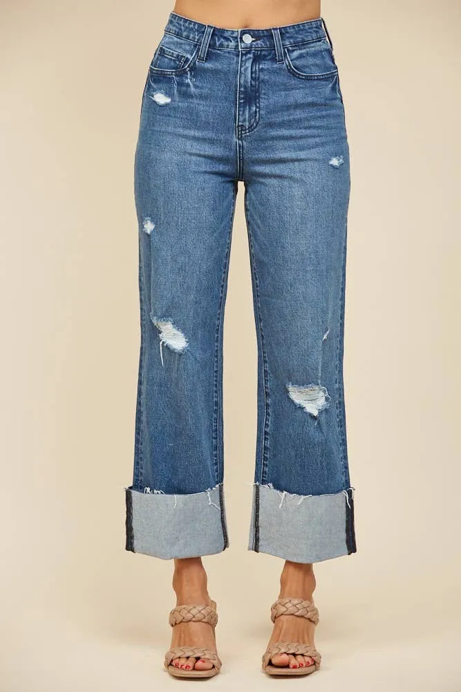Above and Beyond Straight Leg Boyfriend Fit Cuff Jeans