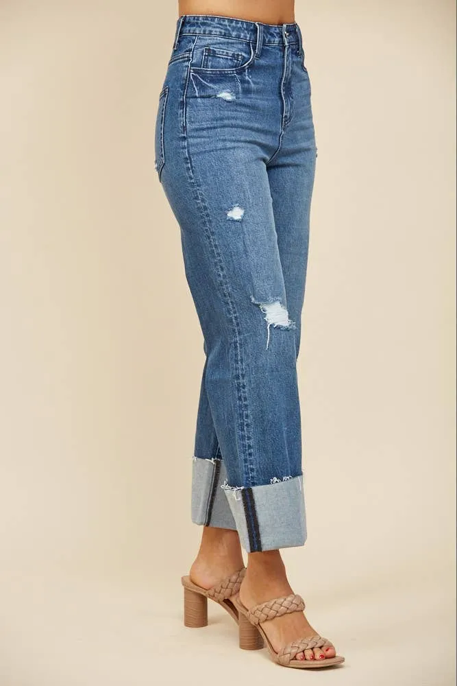 Above and Beyond Straight Leg Boyfriend Fit Cuff Jeans