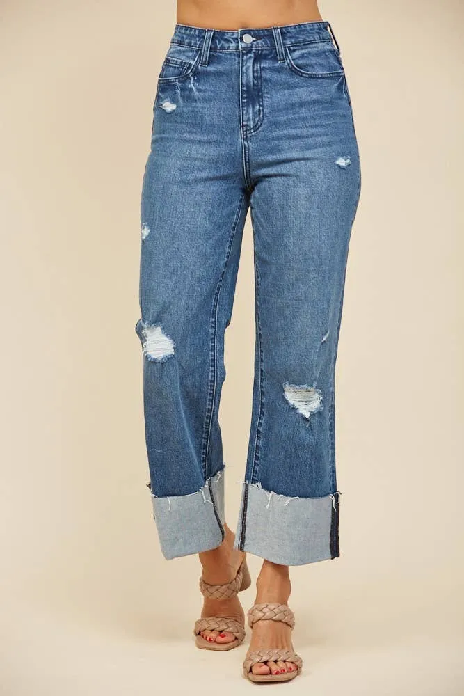 Above and Beyond Straight Leg Boyfriend Fit Cuff Jeans