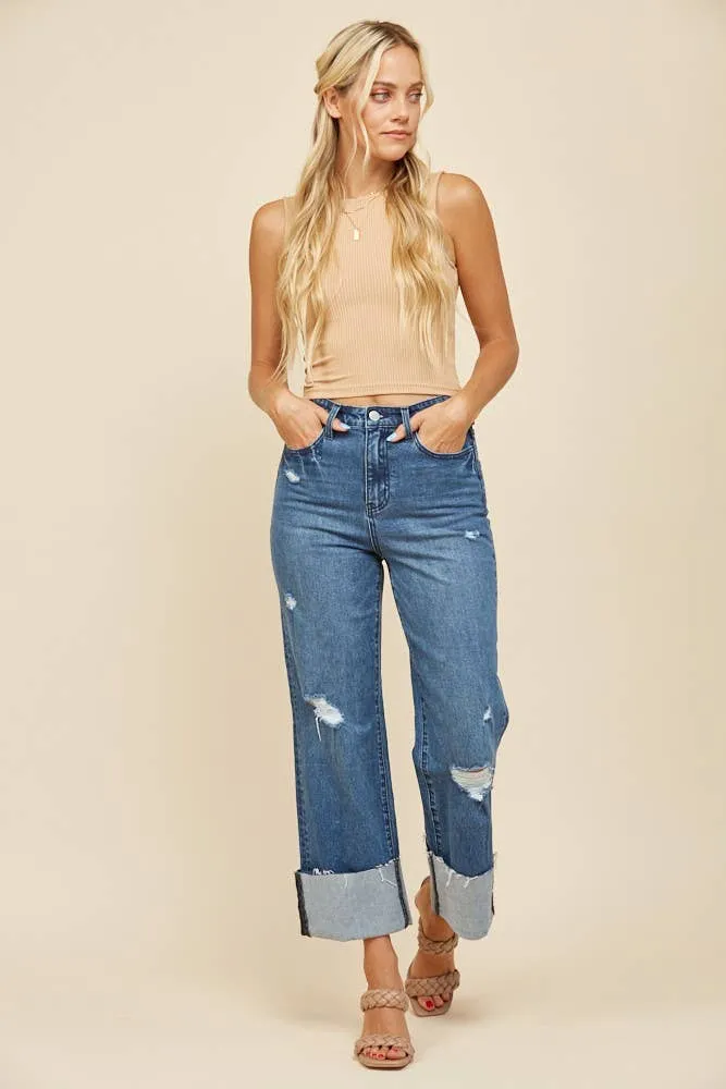 Above and Beyond Straight Leg Boyfriend Fit Cuff Jeans