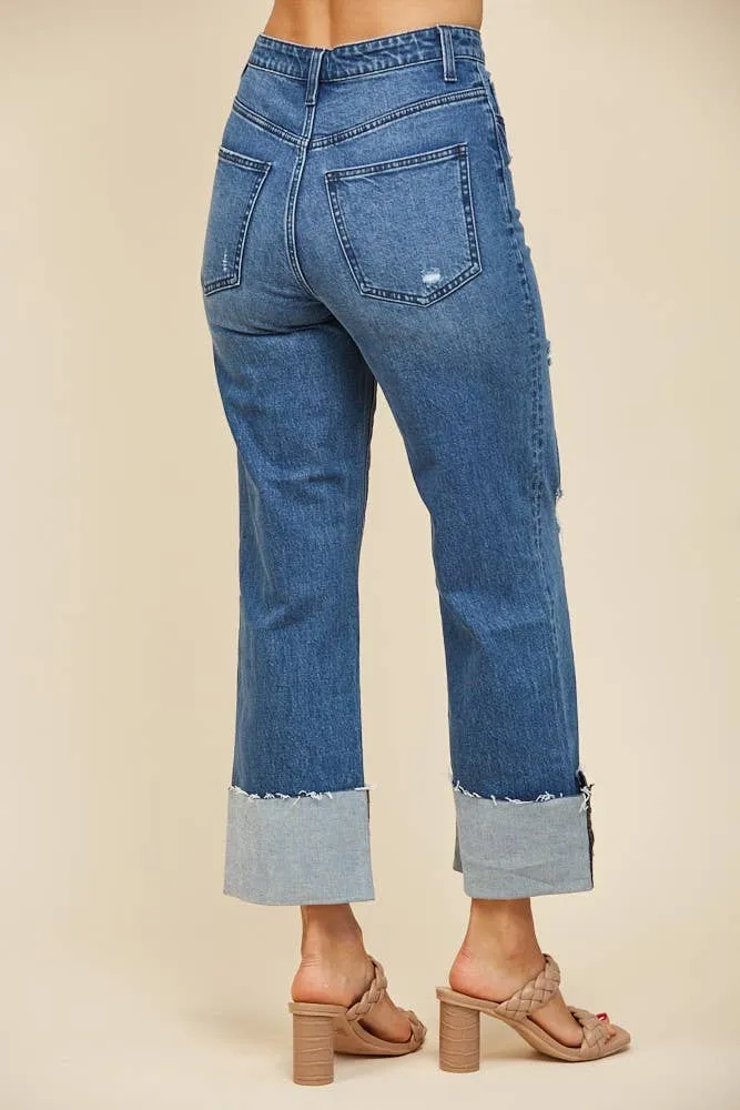 Above and Beyond Straight Leg Boyfriend Fit Cuff Jeans