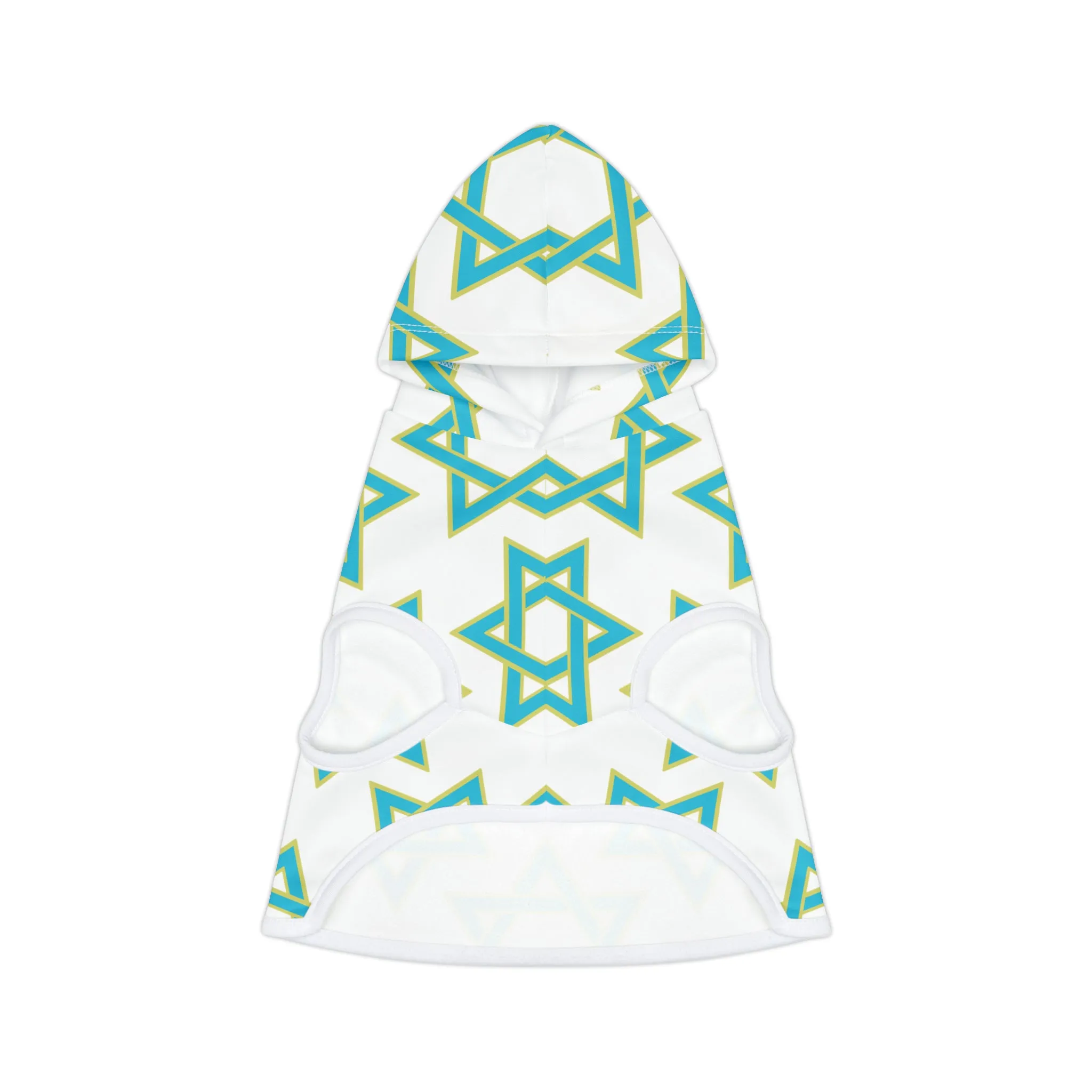 Akira Turquoise & Green Magan David Pattern on White Pet Hoodie