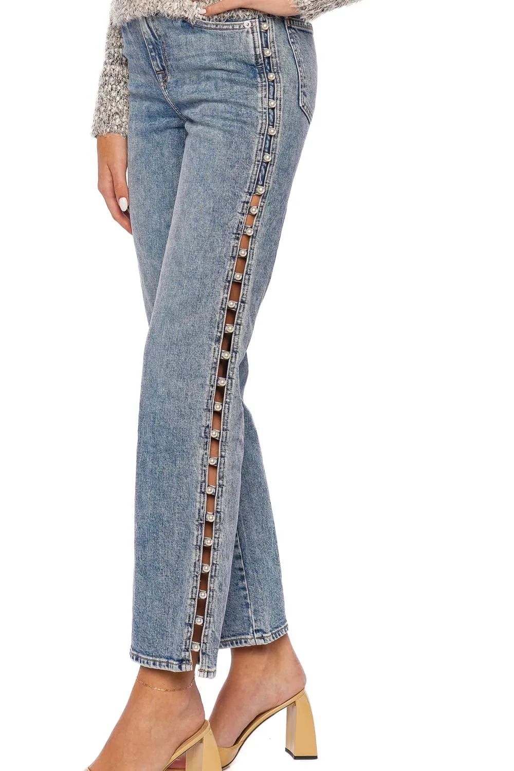 Amelia Pearl Embellished Cut Out Jean