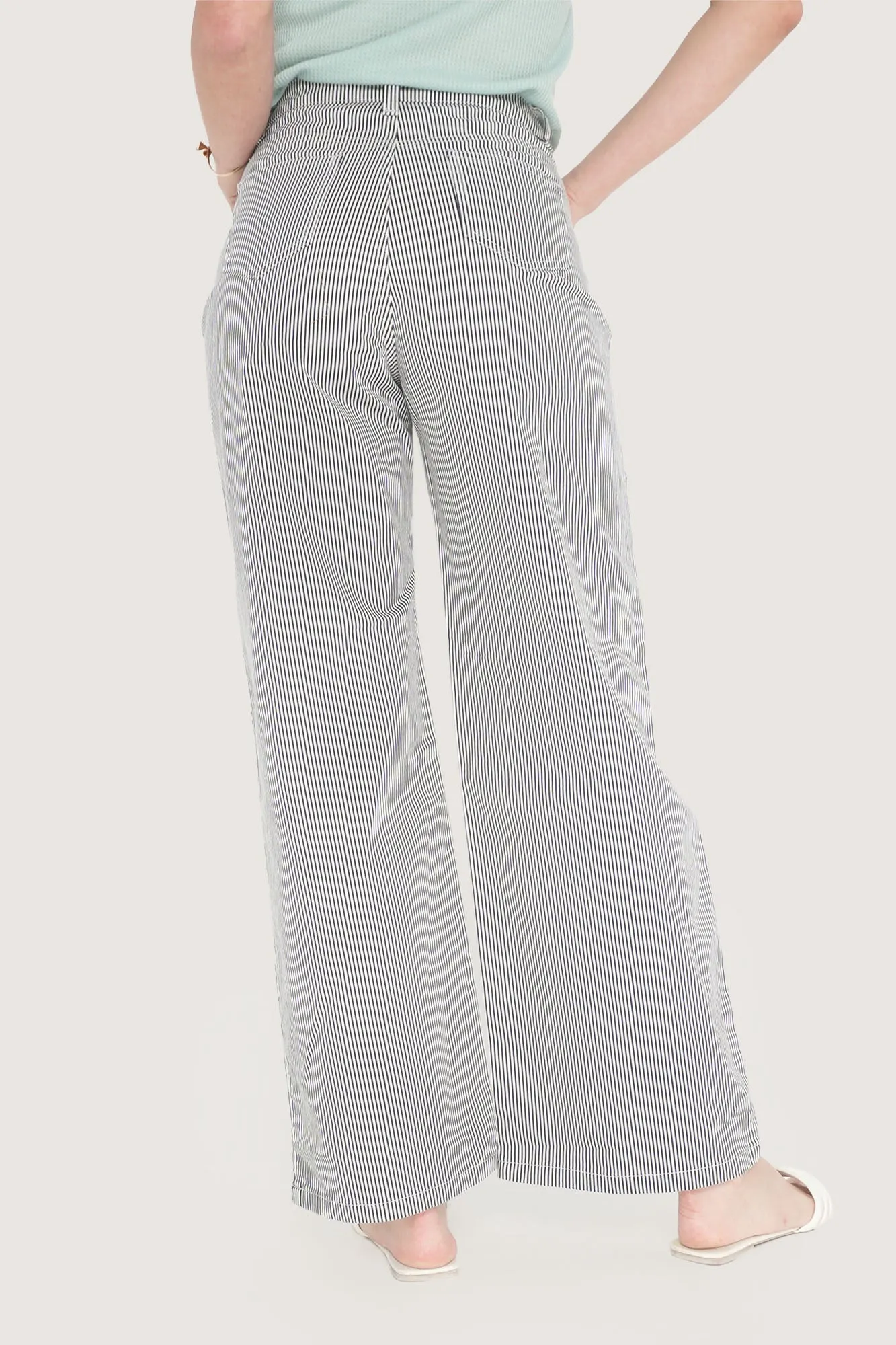 Ankle Length Relaxed Pinstriped Pants