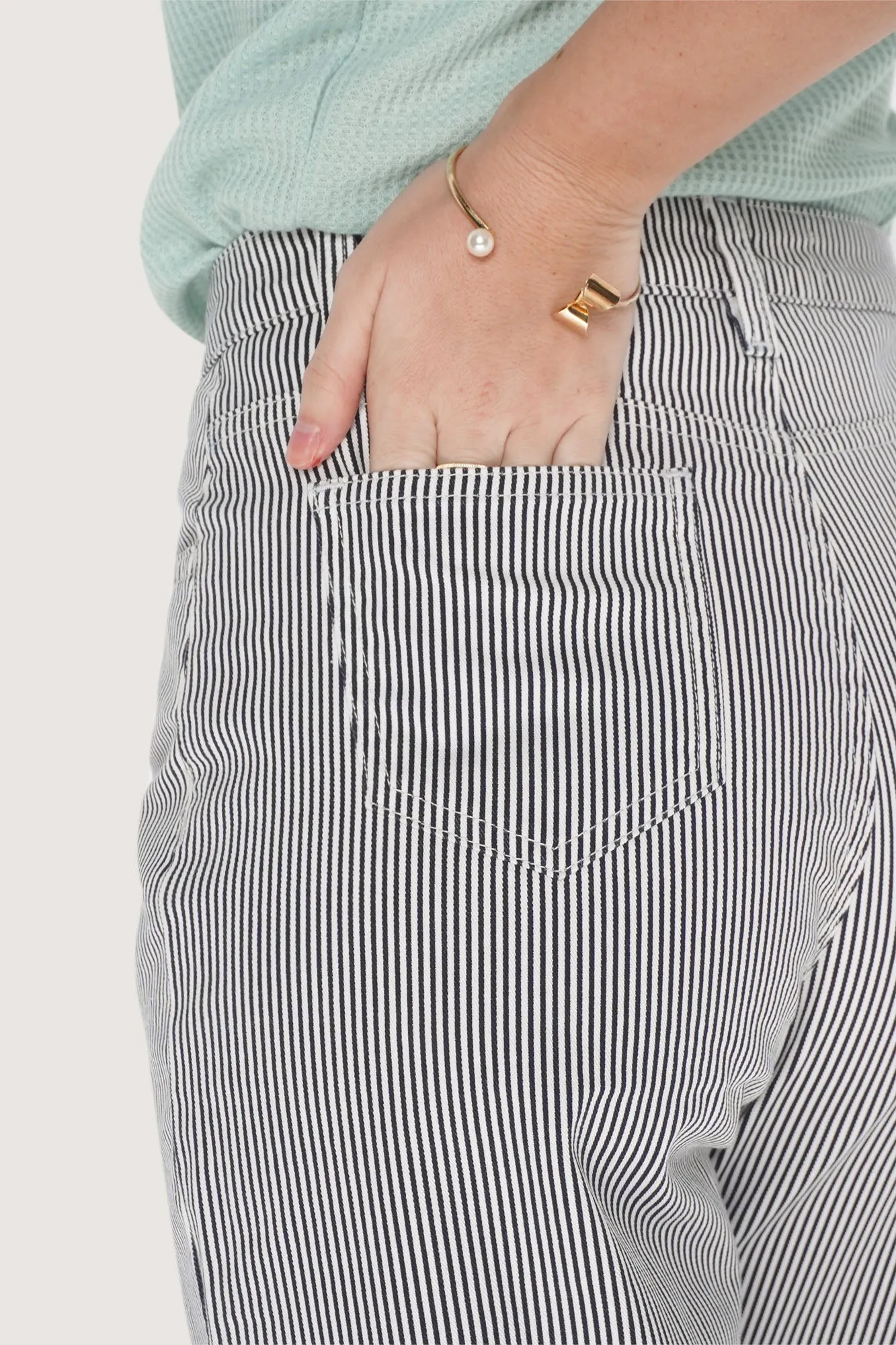 Ankle Length Relaxed Pinstriped Pants