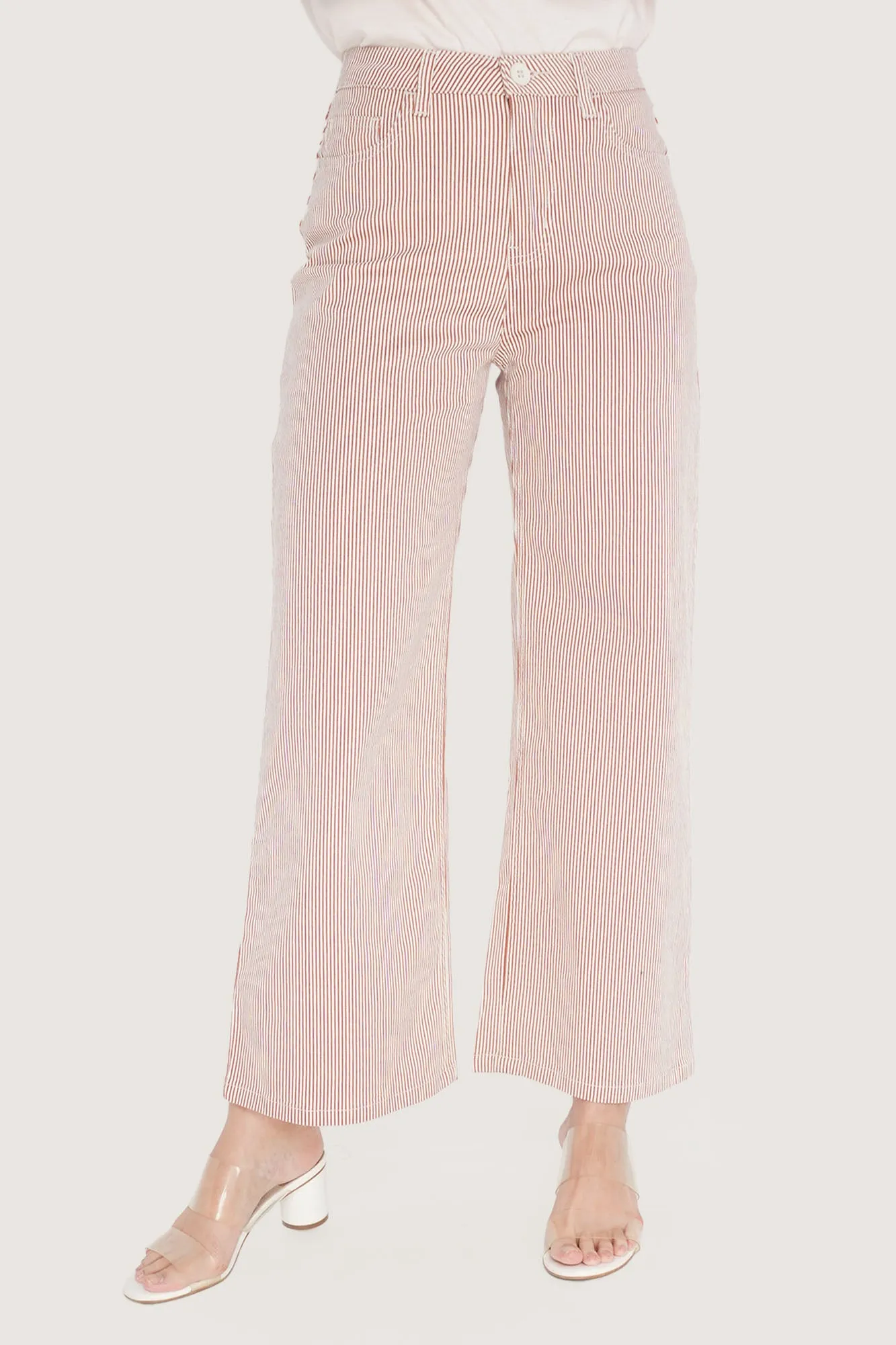 Ankle Length Relaxed Pinstriped Pants