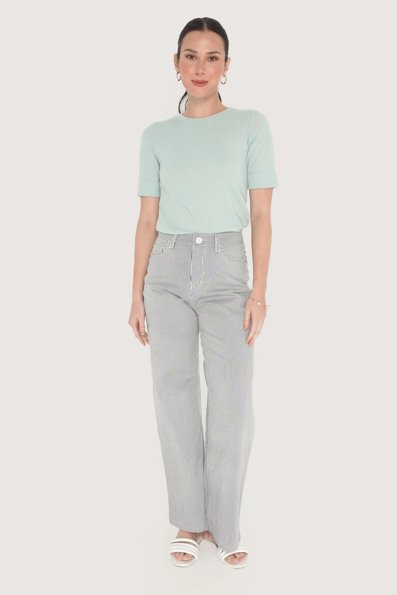 Ankle Length Relaxed Pinstriped Pants