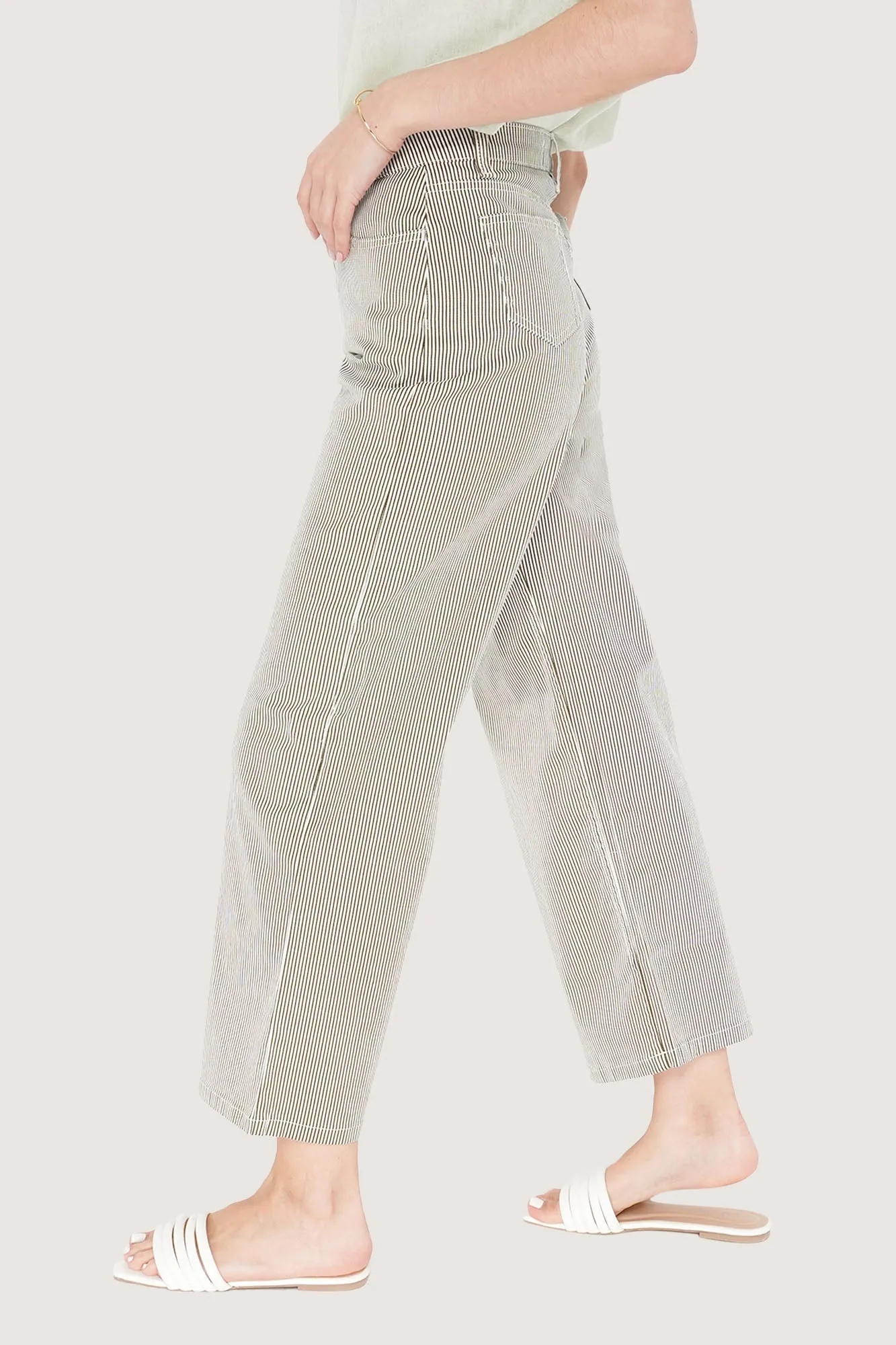 Ankle Length Relaxed Pinstriped Pants