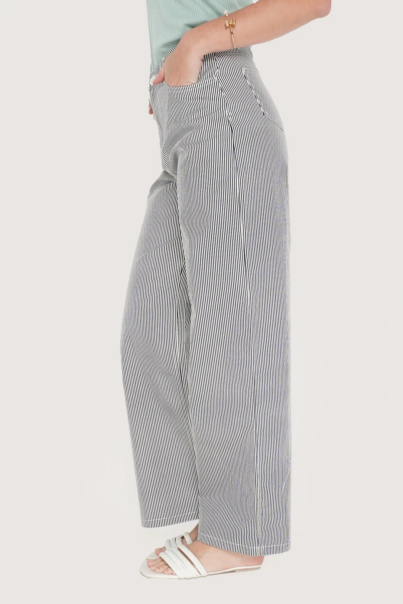 Ankle Length Relaxed Pinstriped Pants