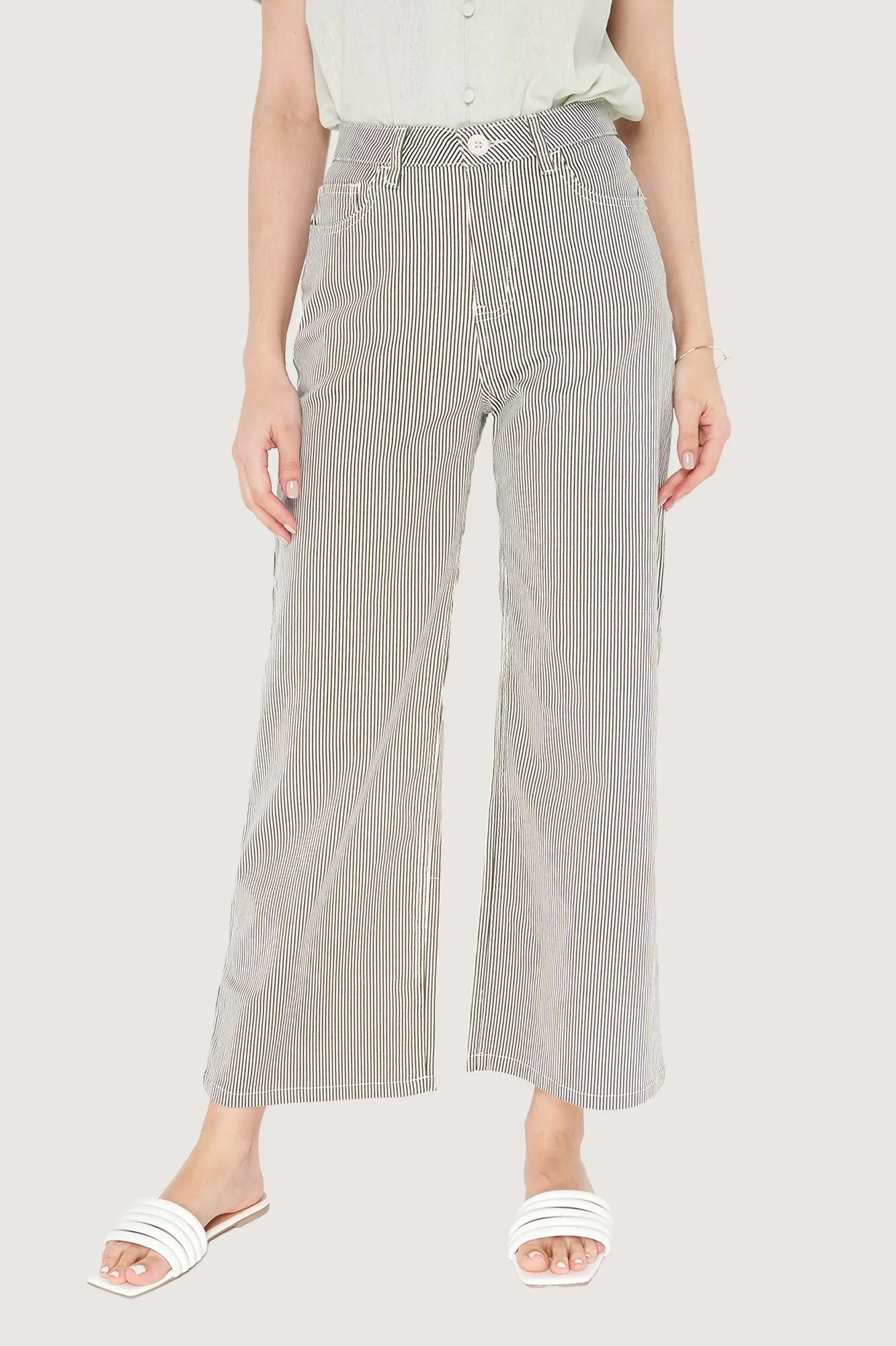 Ankle Length Relaxed Pinstriped Pants