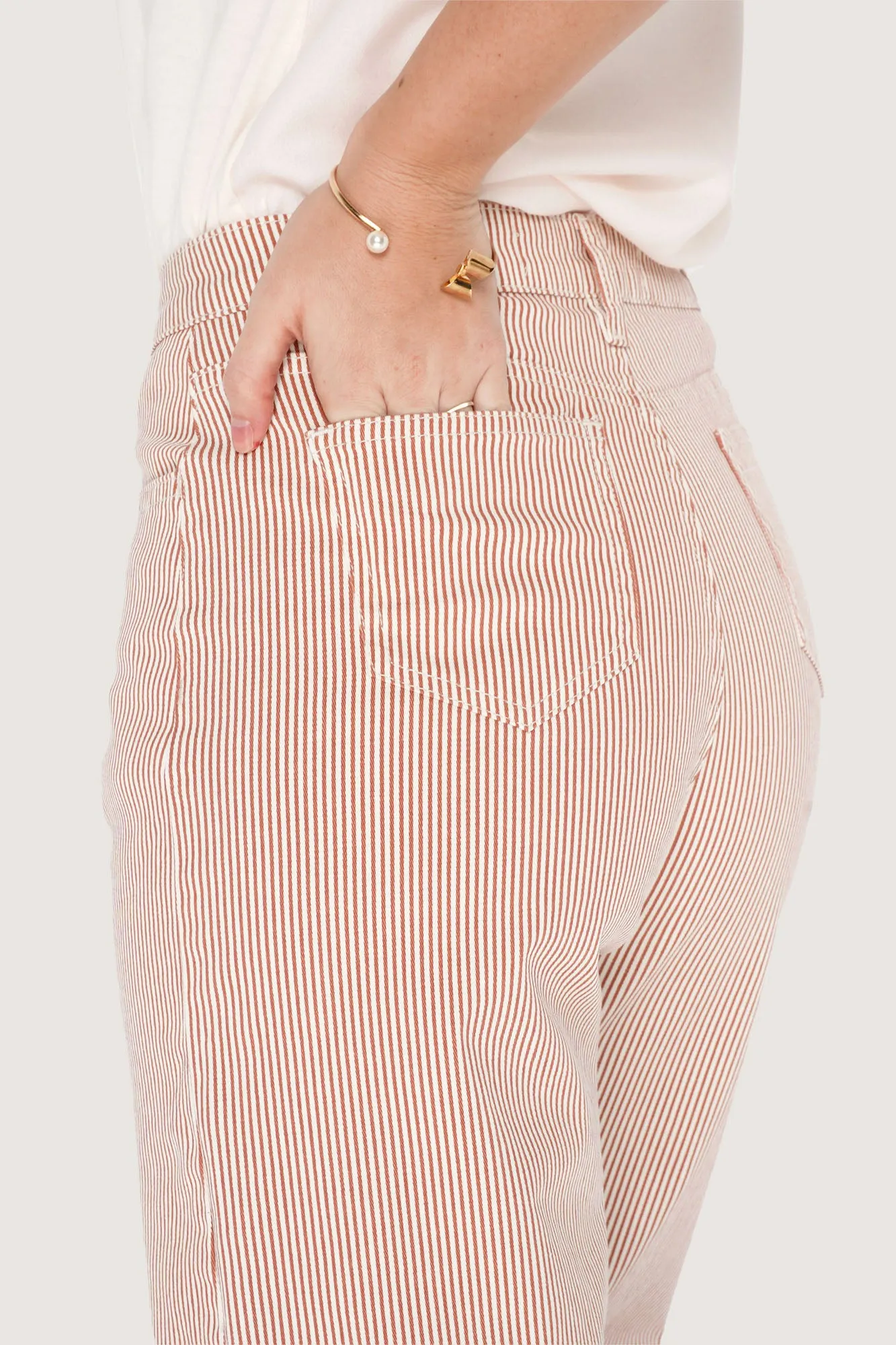 Ankle Length Relaxed Pinstriped Pants