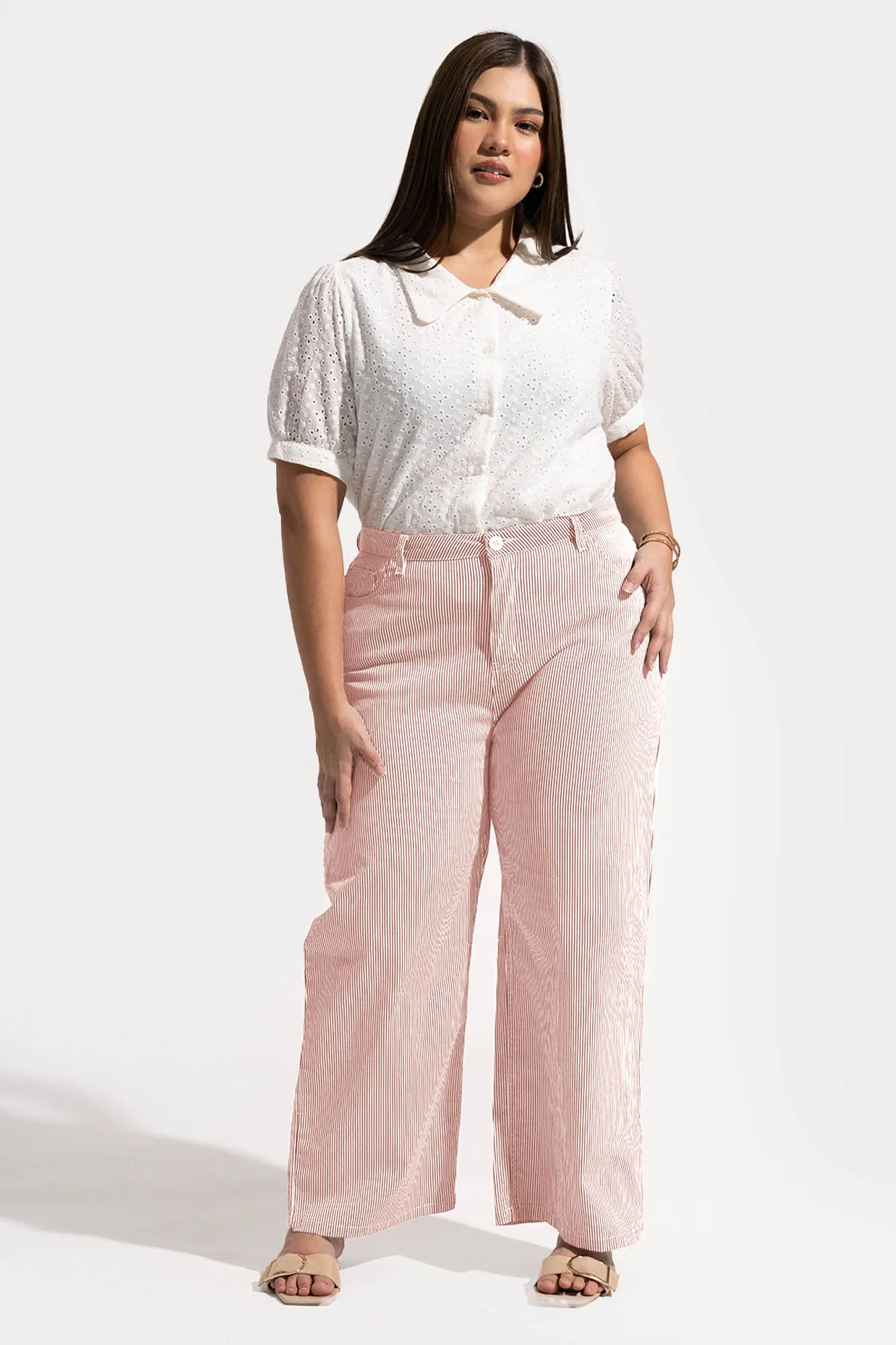 Ankle Length Relaxed Pinstriped Pants
