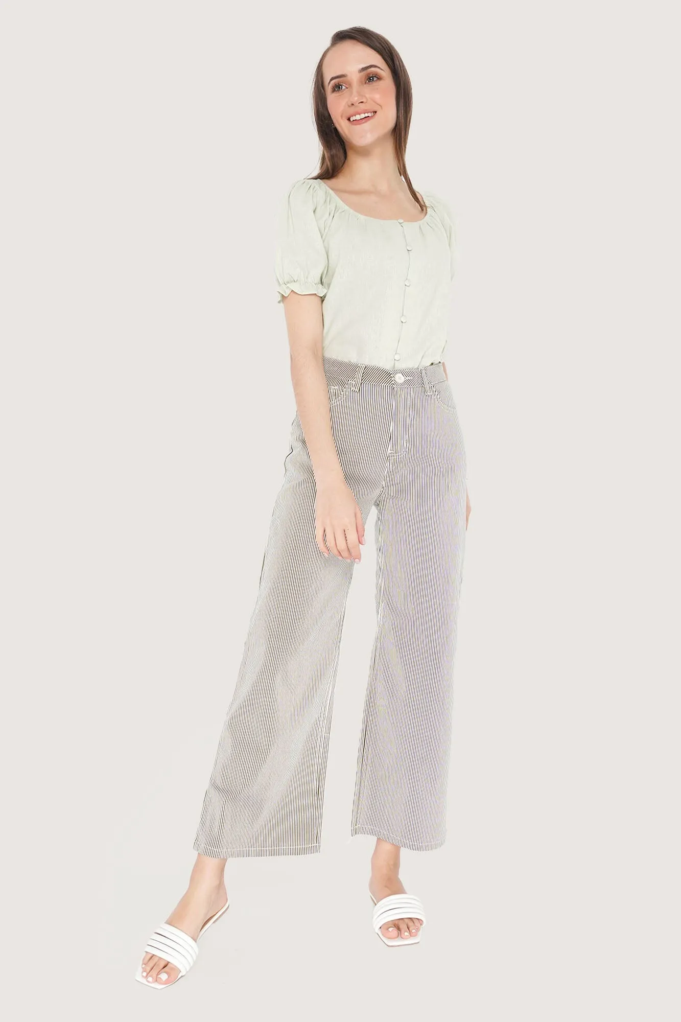 Ankle Length Relaxed Pinstriped Pants
