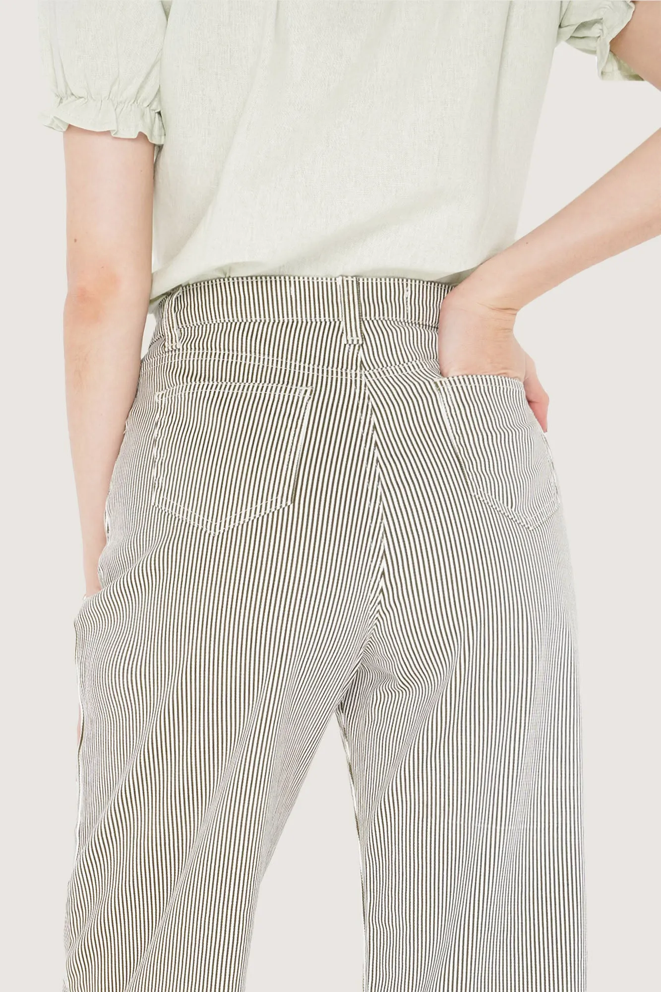 Ankle Length Relaxed Pinstriped Pants
