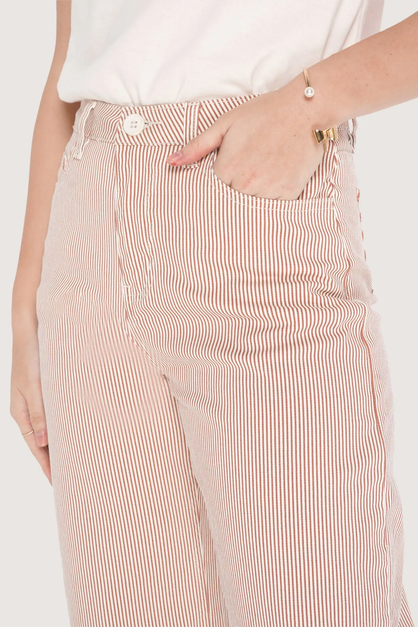 Ankle Length Relaxed Pinstriped Pants