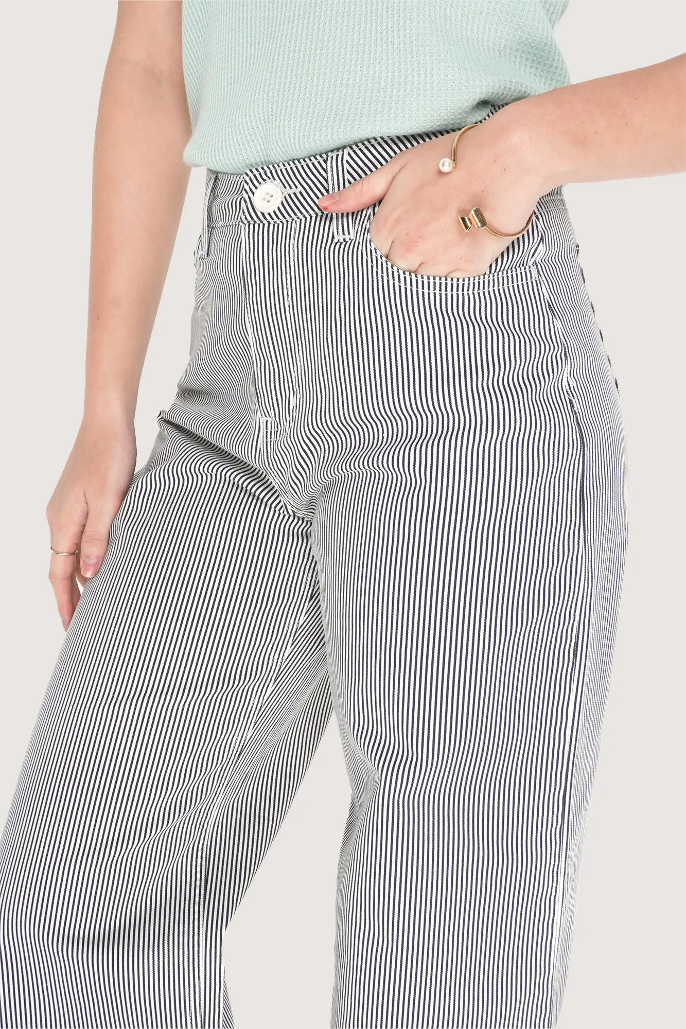 Ankle Length Relaxed Pinstriped Pants