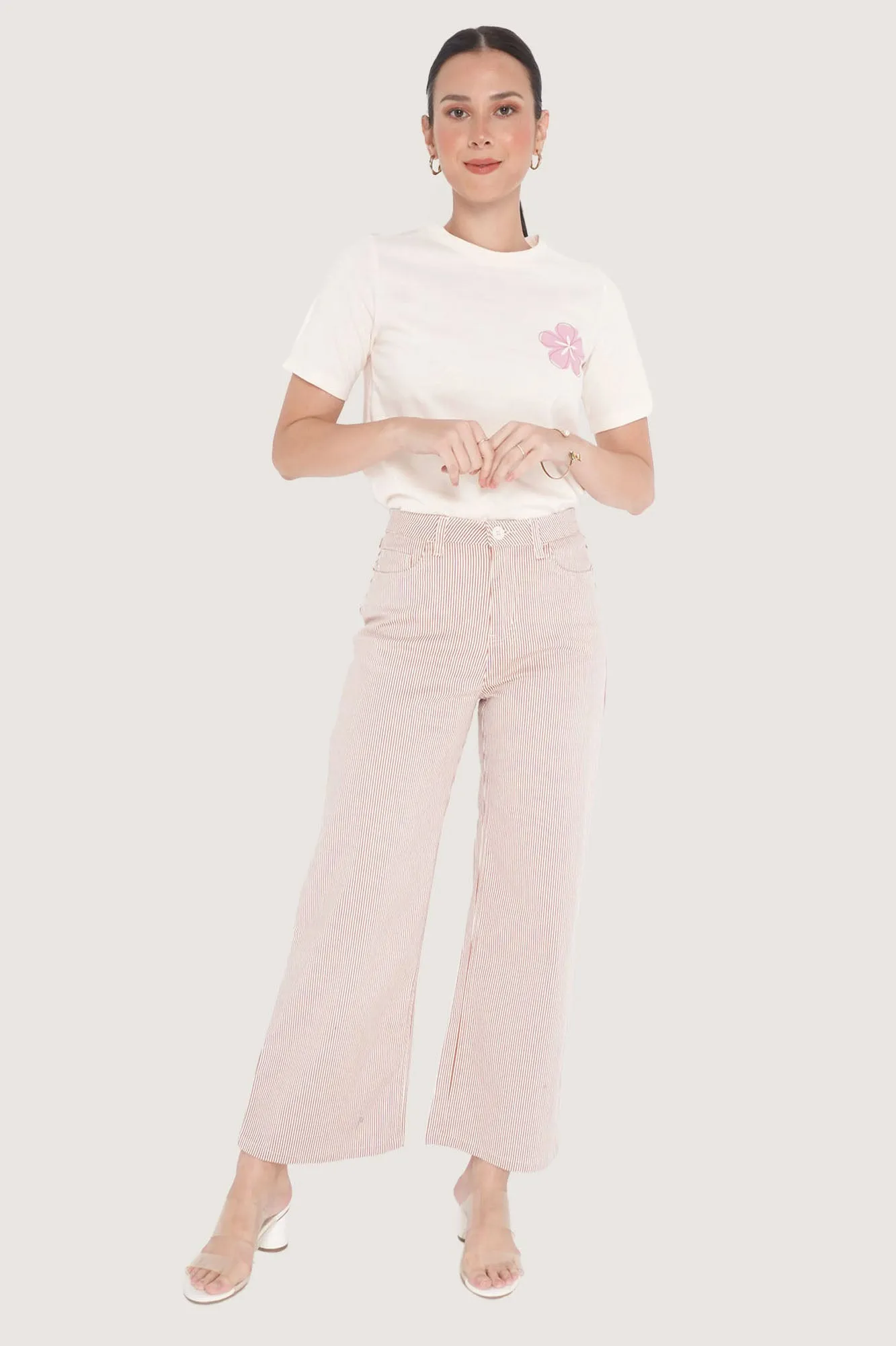 Ankle Length Relaxed Pinstriped Pants