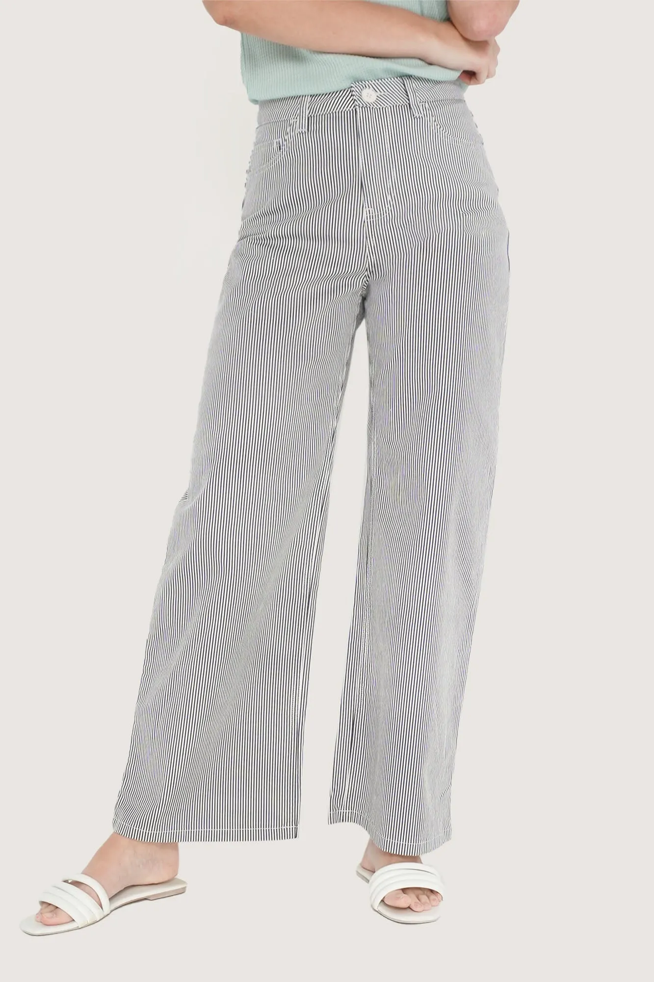Ankle Length Relaxed Pinstriped Pants