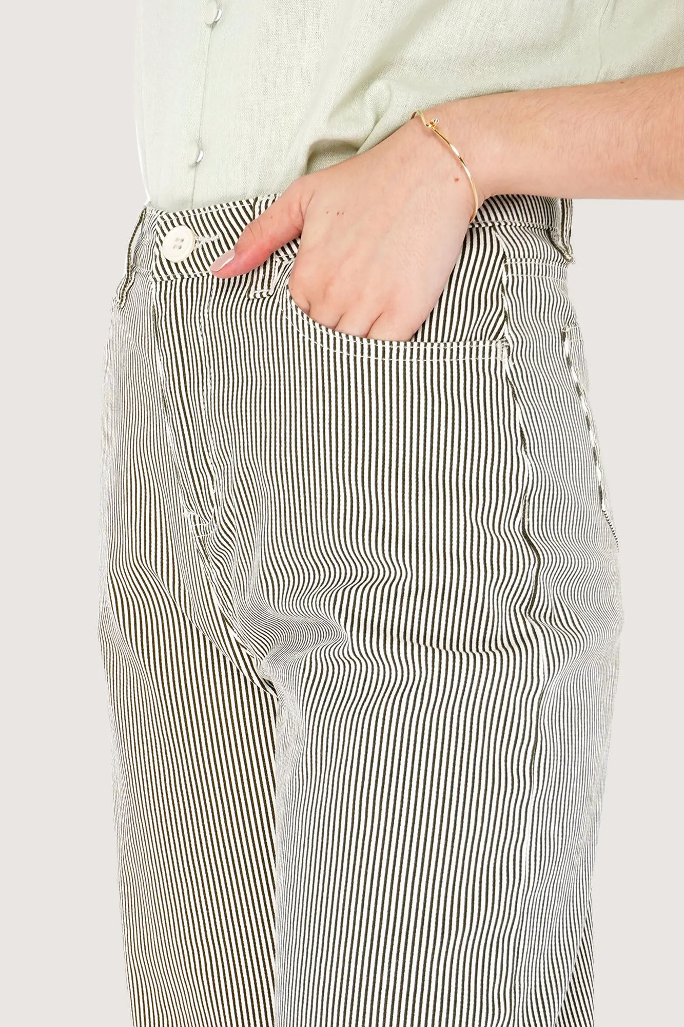 Ankle Length Relaxed Pinstriped Pants