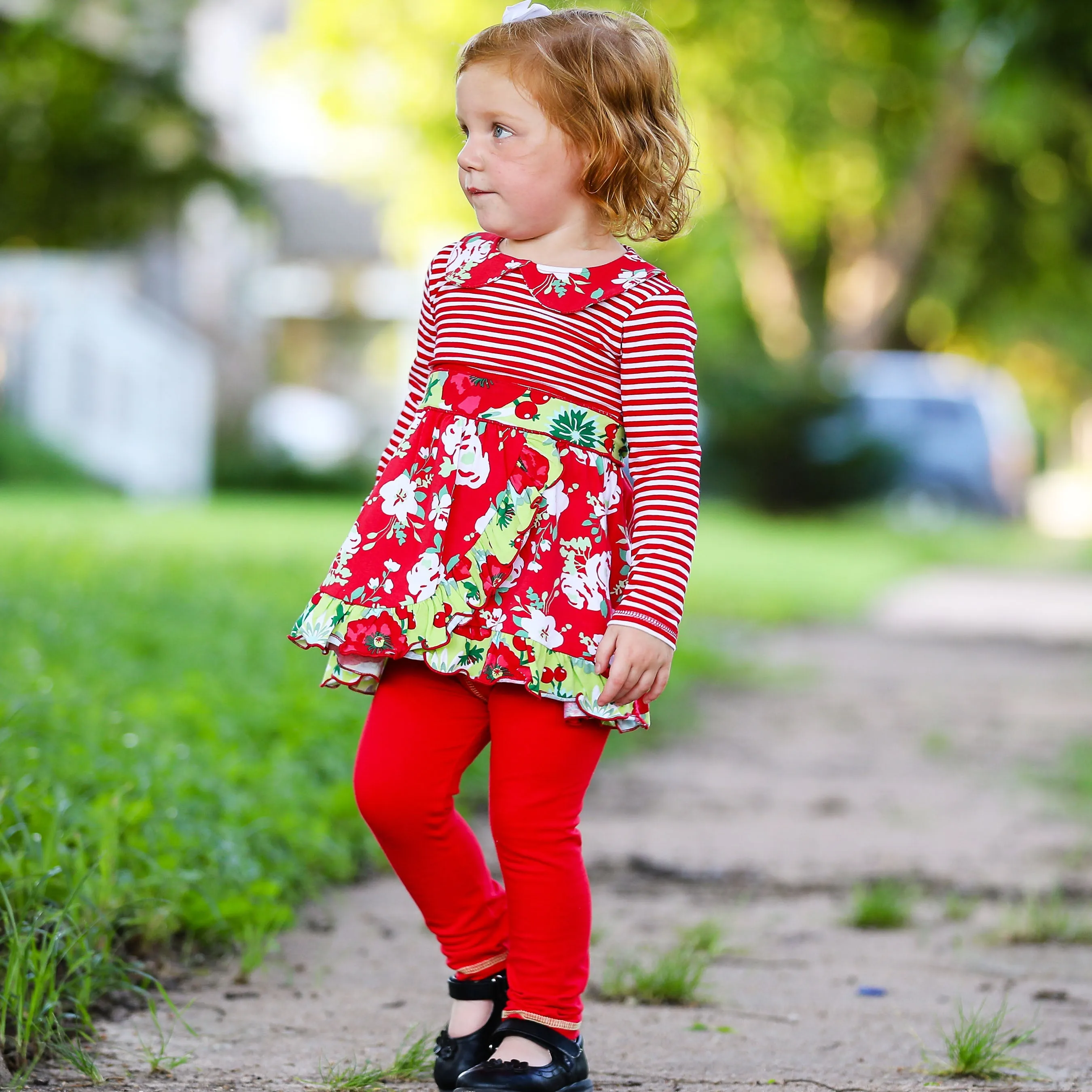 AnnLoren Little & Big Girls Boutique Red Christmas Floral Holiday