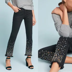 Anthropologie Pilcro Mid-Rise Slim Straight Embellished Jeans