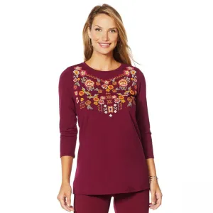 Antthony Women's Artsy Collection 3/4 Sleeve Embellished T-Shirt