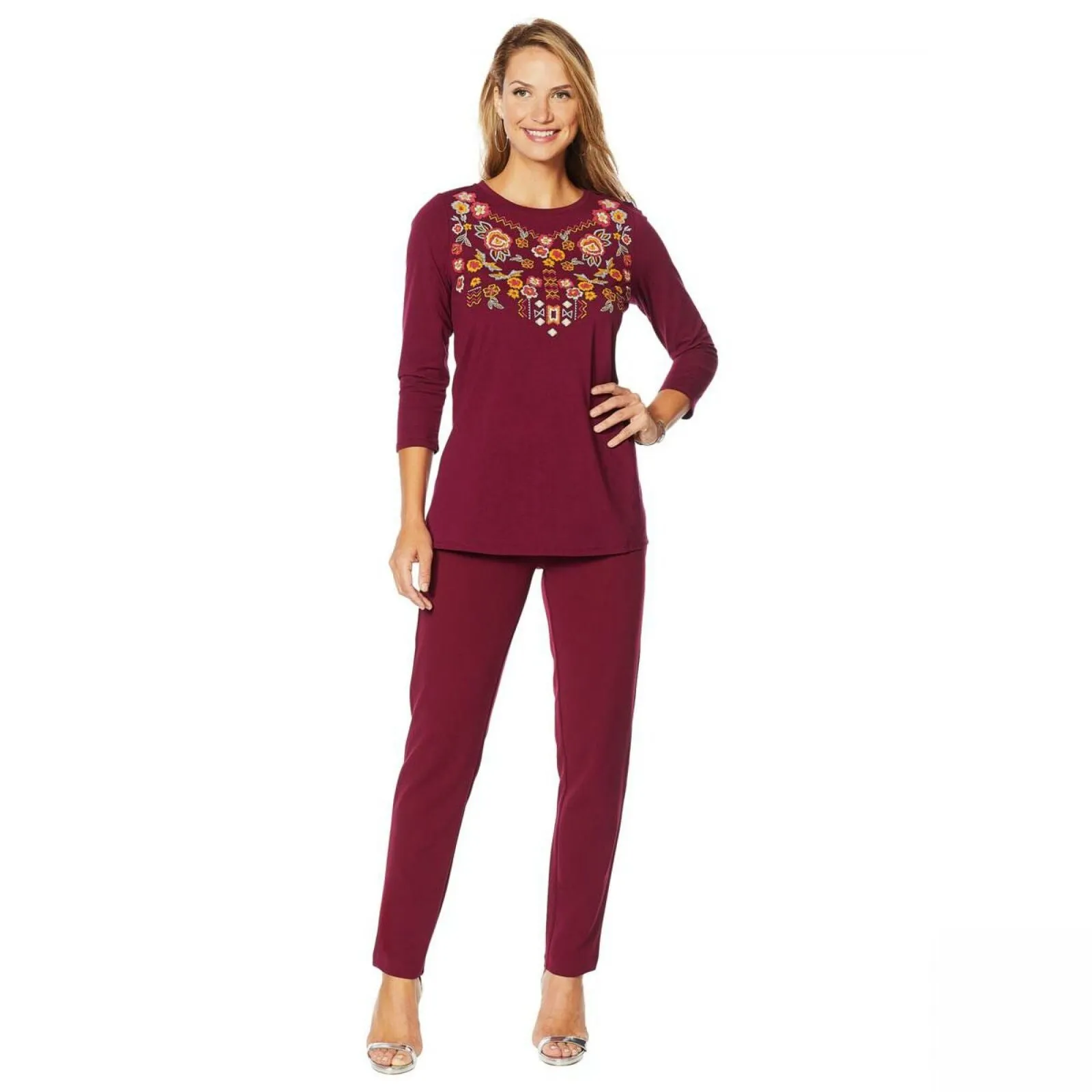 Antthony Women's Artsy Collection 3/4 Sleeve Embellished T-Shirt