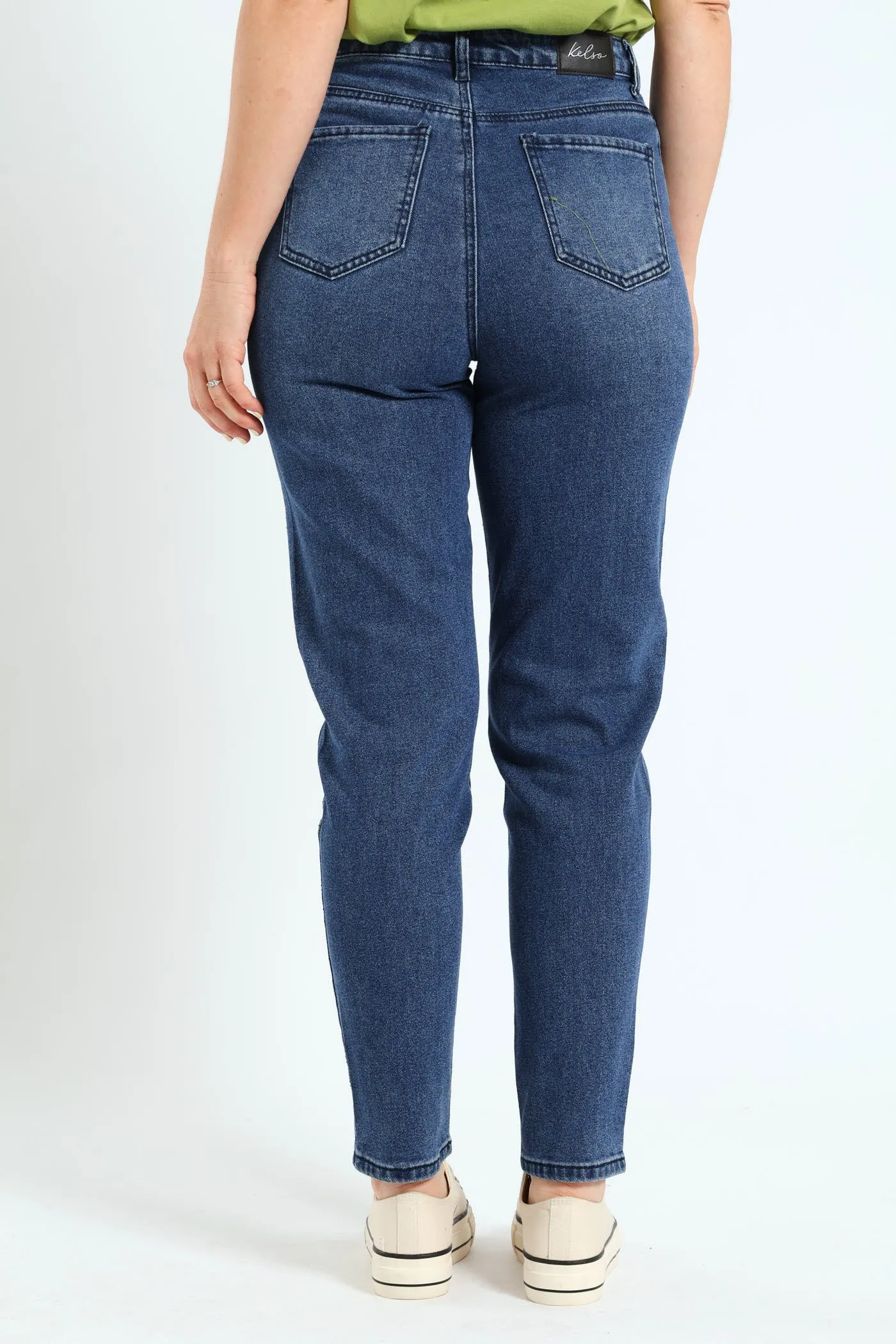Argyle Embellished Mom Jean - Dark Wash Ink