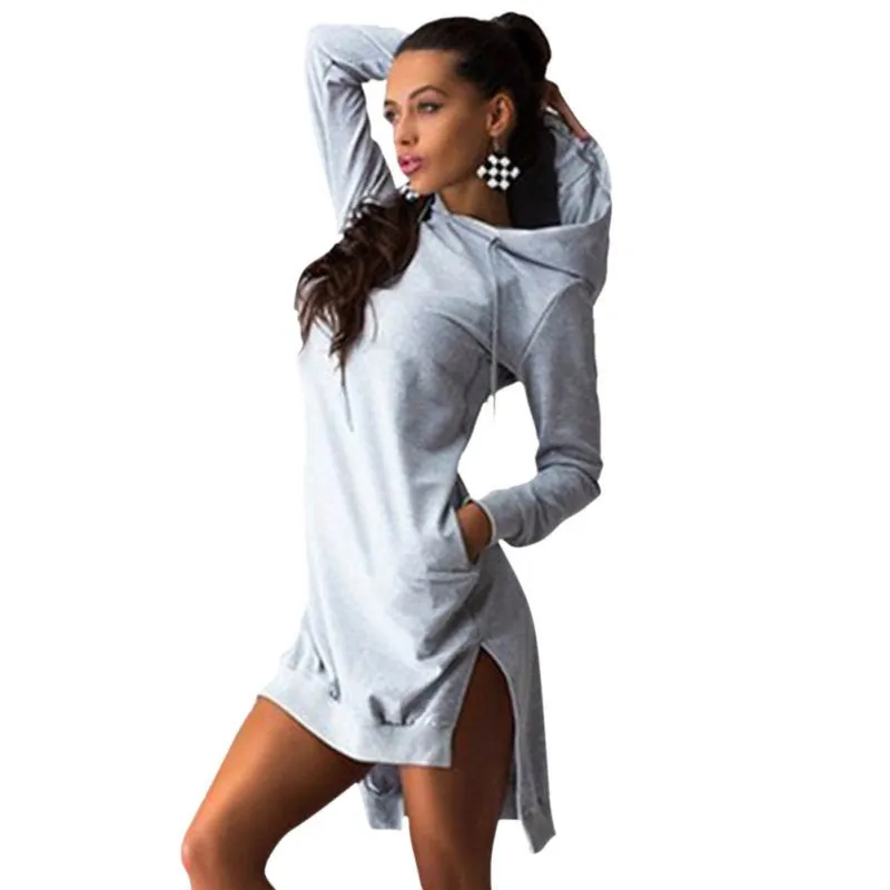 Arrival Women Casual Hoodie Tops Long Sleeve Hooded Mini Dress