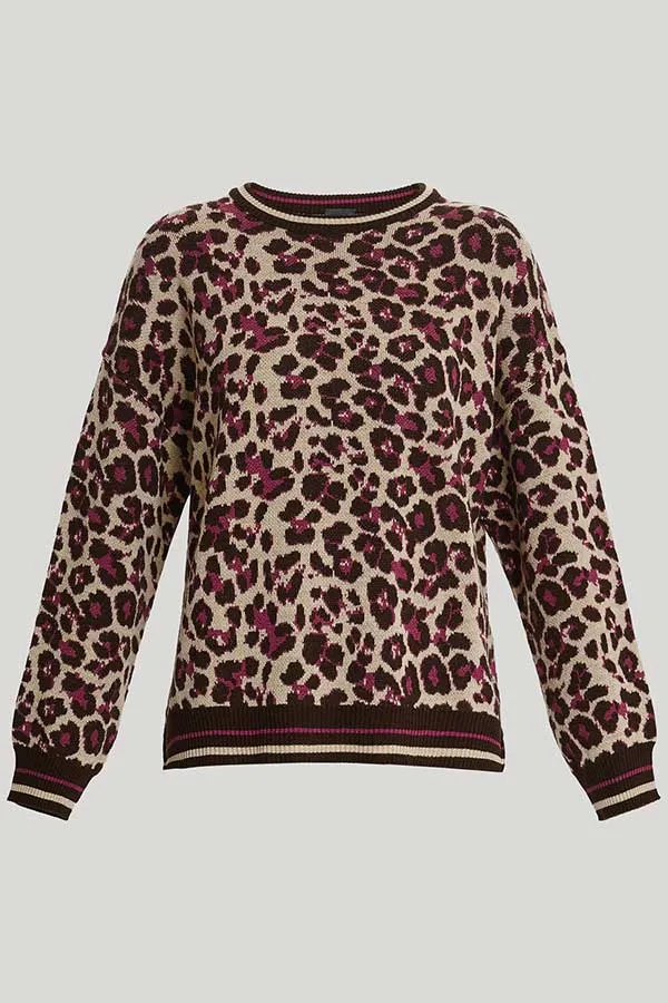 AVENA ANIMAL PRINT CREWNECK SWEATER