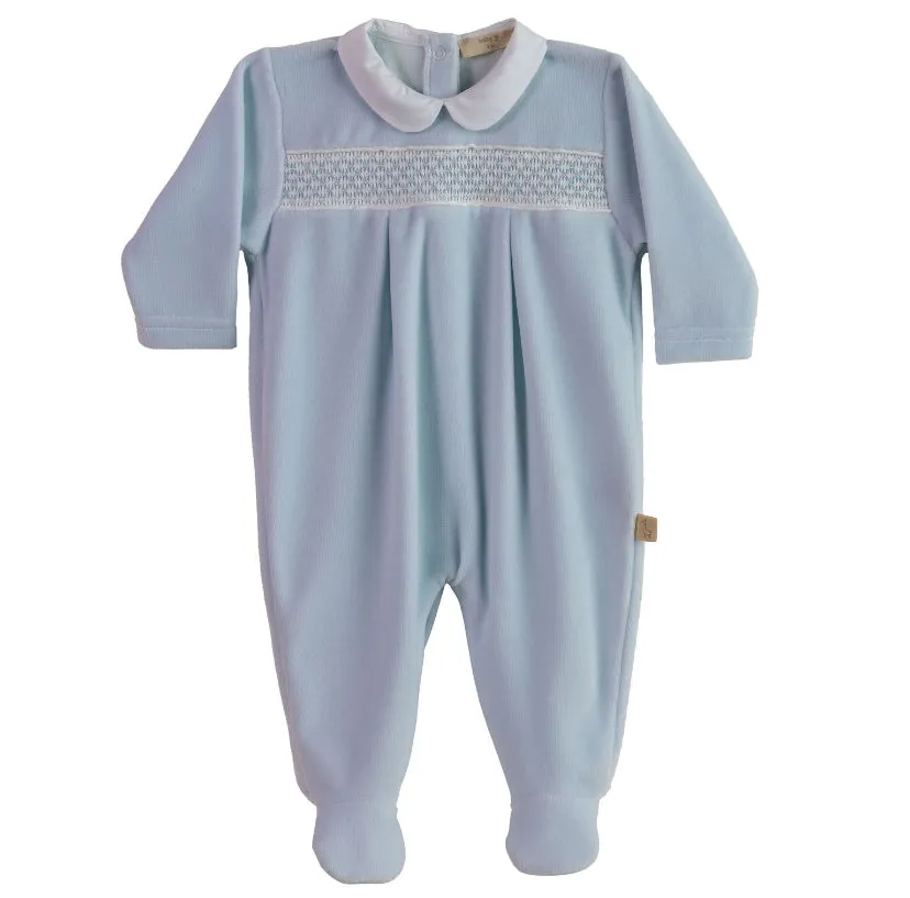 AW24 Baby Gi - Velour Smocked Babygrow Blue
