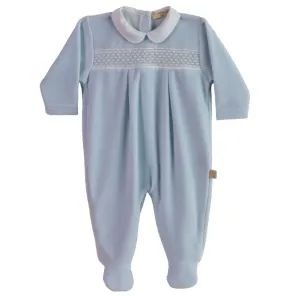 AW24 Baby Gi - Velour Smocked Babygrow Blue