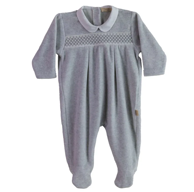 AW24 Baby Gi - Velour Smocked Babygrow Grey
